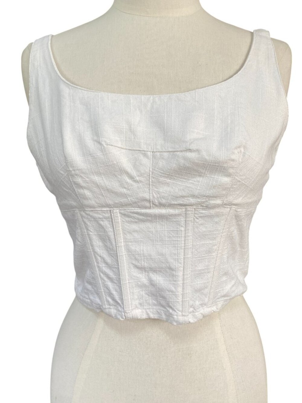 Caren Forbes Corset Bustier Crop Top White Bow Boned Coquette Milkmaid Resort-M - Picture 3 of 12